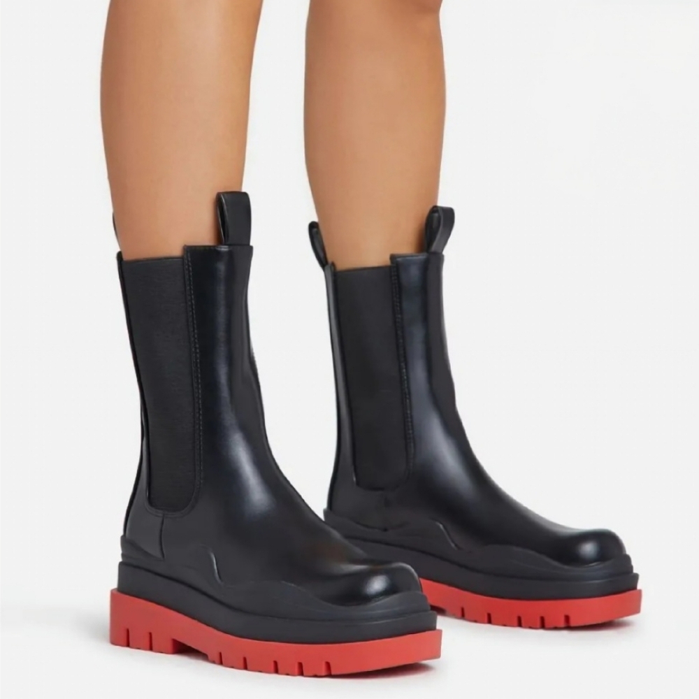 Stylish Black and Red Combat Boots
